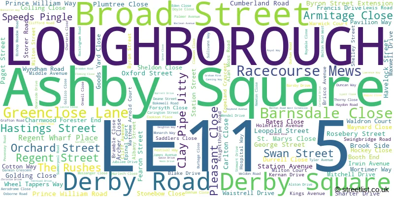A word cloud for the LE11 5 postcode